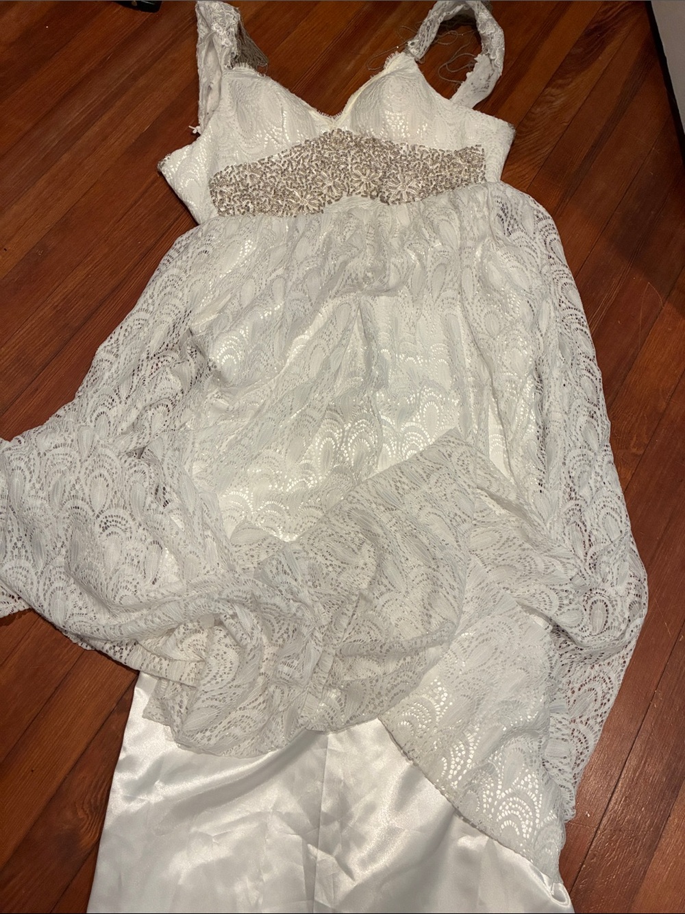 Ivory Lace Wedding Dress with Beaded Waistband